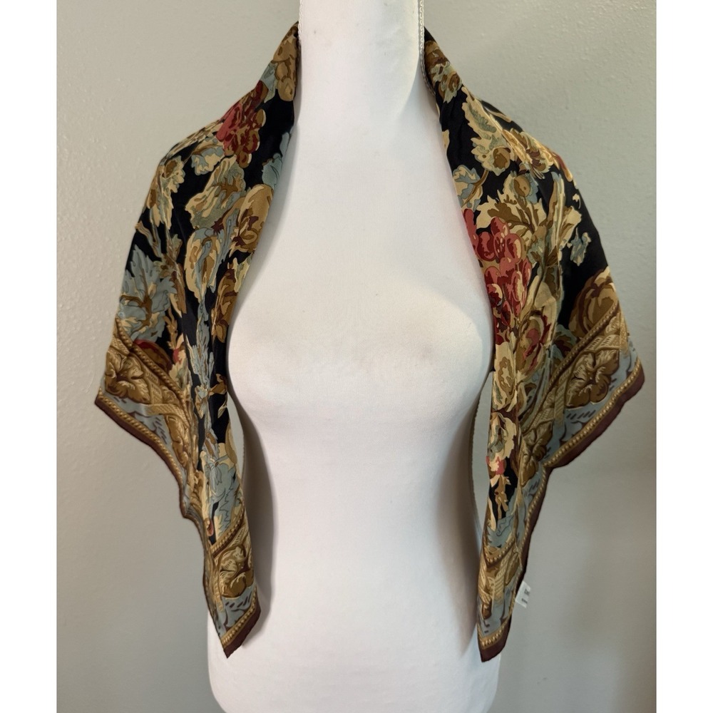 Echo 100% Silk Floral Square Scarf Baroque Cottagecore Old Money 31x32 - Picture 2 of 5